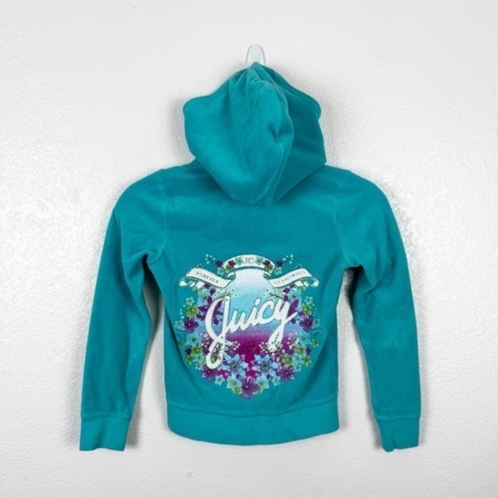 Juicy Couture Teal Blue Velour Zip Up Jacket Cotton Blend Size 7